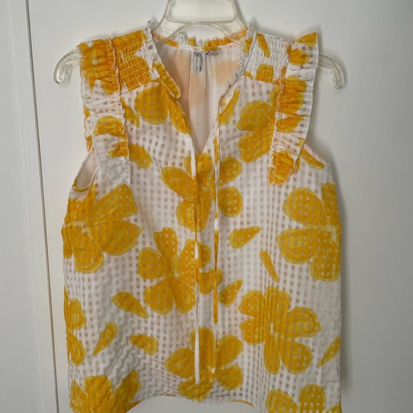Cato Tops - Cato Yellow and White Ruffled Tie Front Blouse